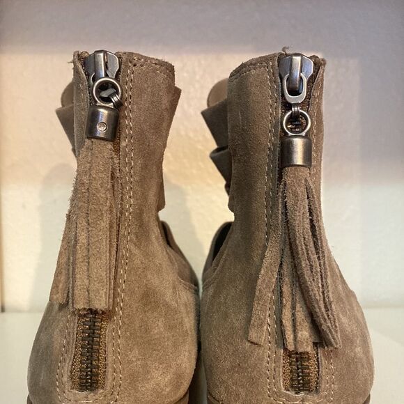 Volatile Womens Leather Suede Distressed Cut Out Zip Woven Tan Ankle Booties - Picture 8 of 13